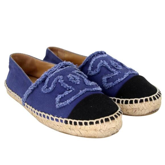 Chanel Espadrille 36 Canvas Linen Raw Edge Cap-toe Cc Flats CC-S0207P-C016 - Picture 5 of 11